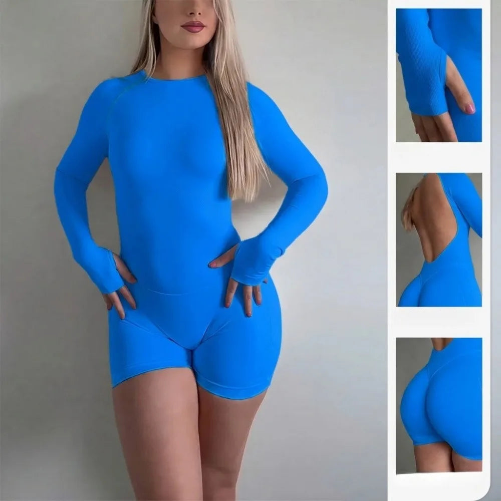 Women Seamless Knit Open Back Yoga Jumpsuit Romper Nylon Breathable