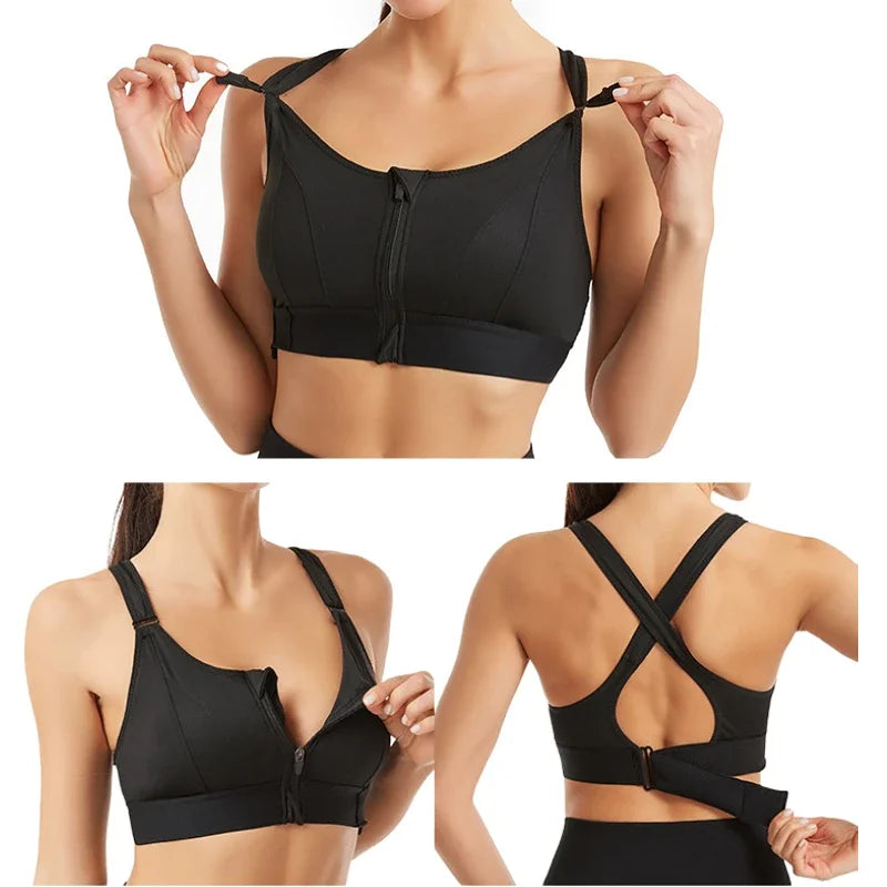 Womens Front Zip Sports Bra for Yoga Gym and Fitness