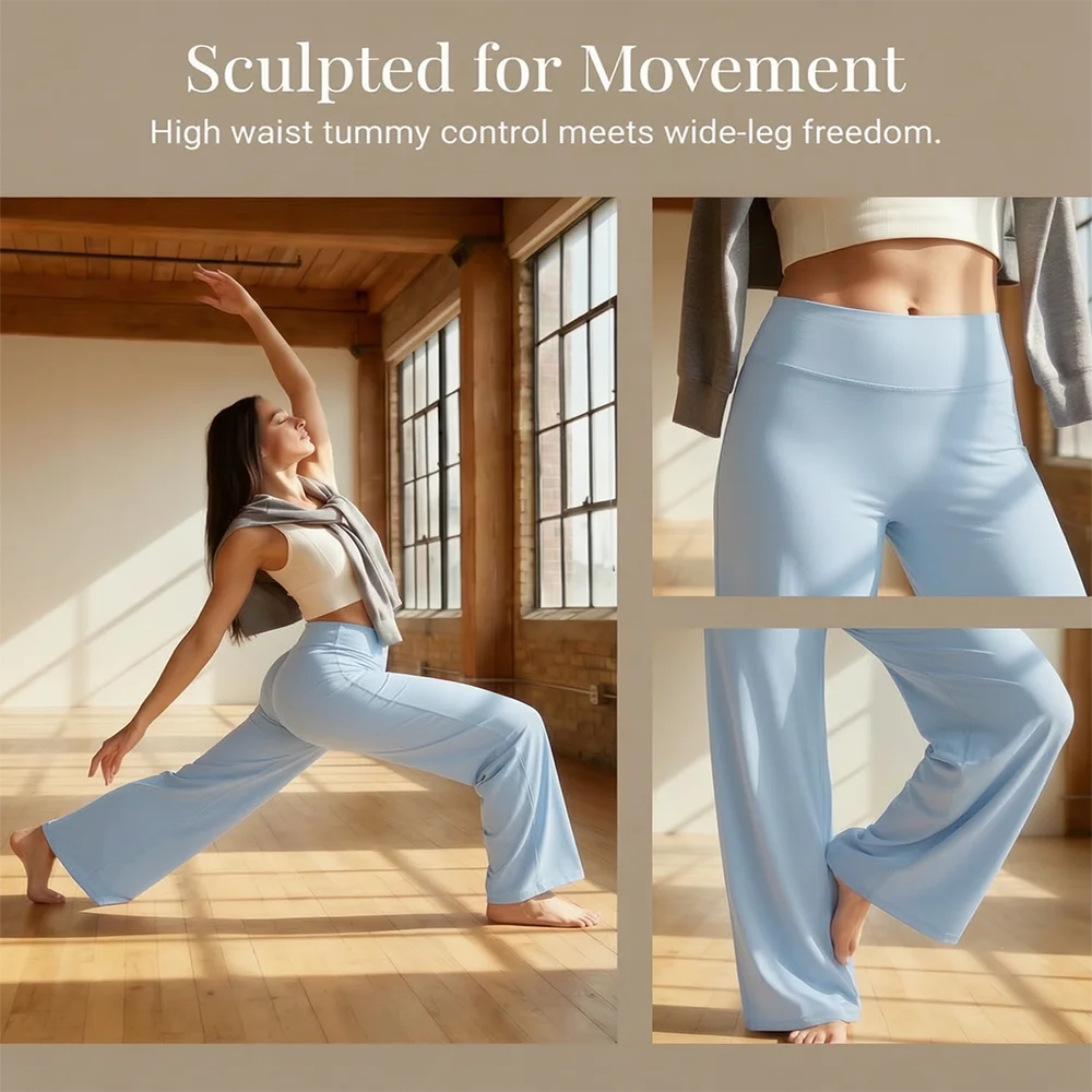 High Waisted Straight Leg Yoga Pants for Women, Naked Feeling Butt Lifting Loose Fit Workout Trousers, Slimming Gym Pants