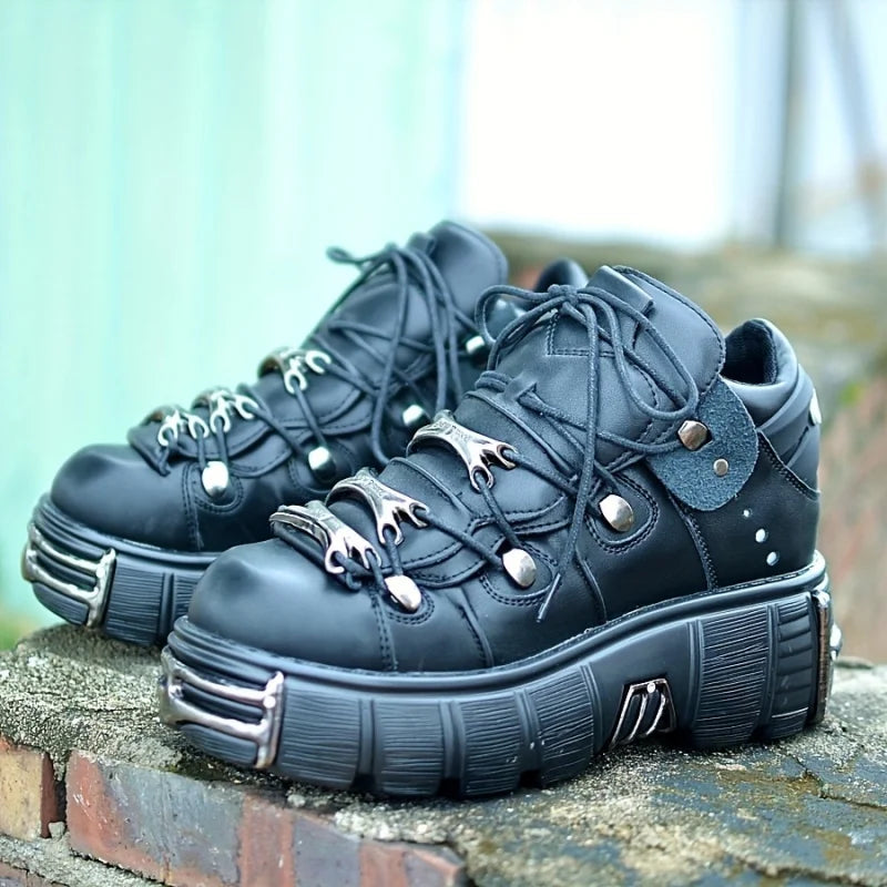 Platform Women Sneakers With Metal Decoration Casual Punk Style Shoes