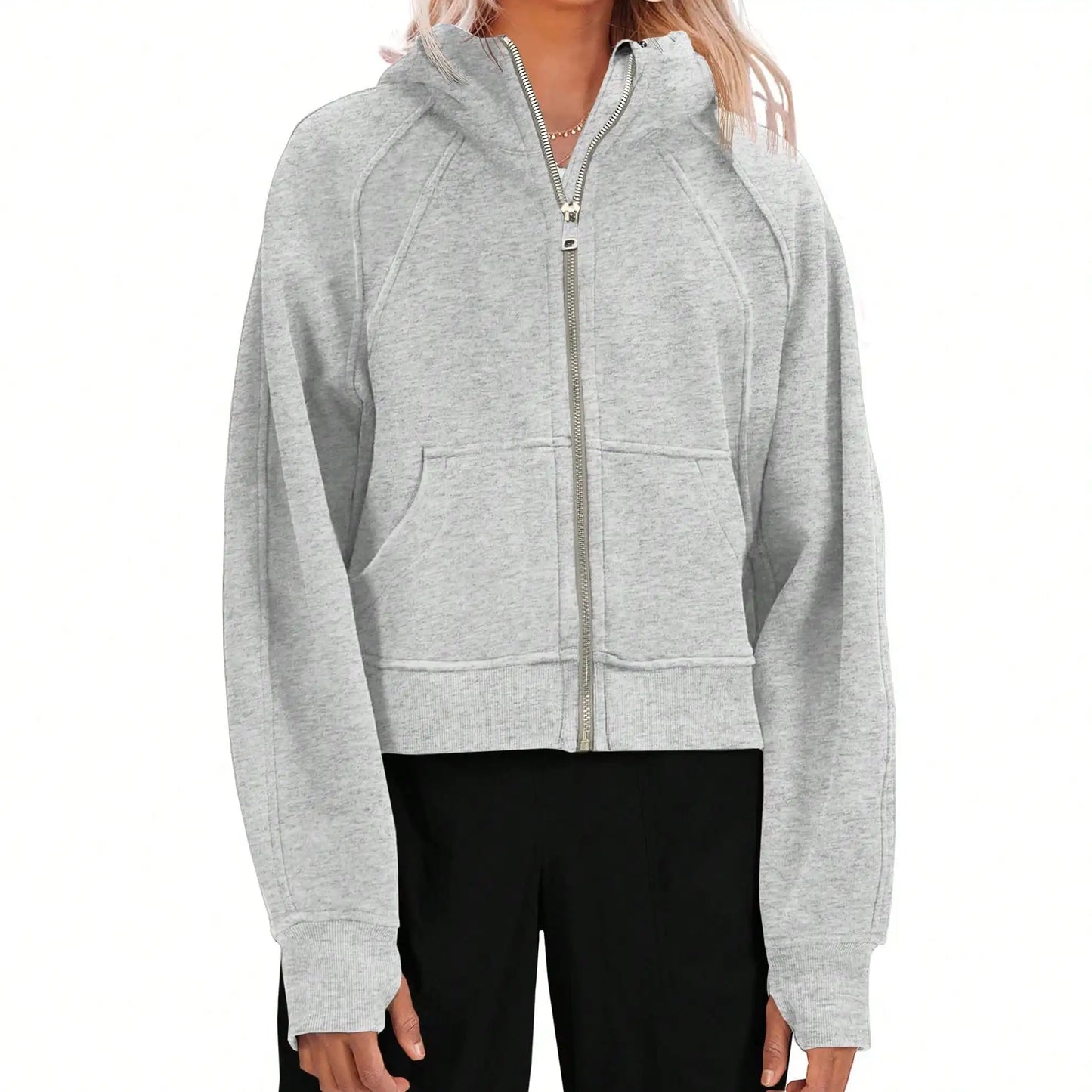 Fisoew Women's Zip Up Fleece Lined Crop Oversized Hoodie Streetwear