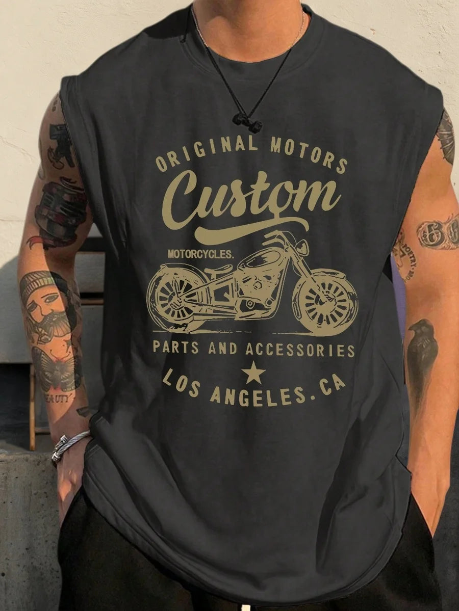 Mens Sleeveless Vintage Motorcycle Graphic Tank Top