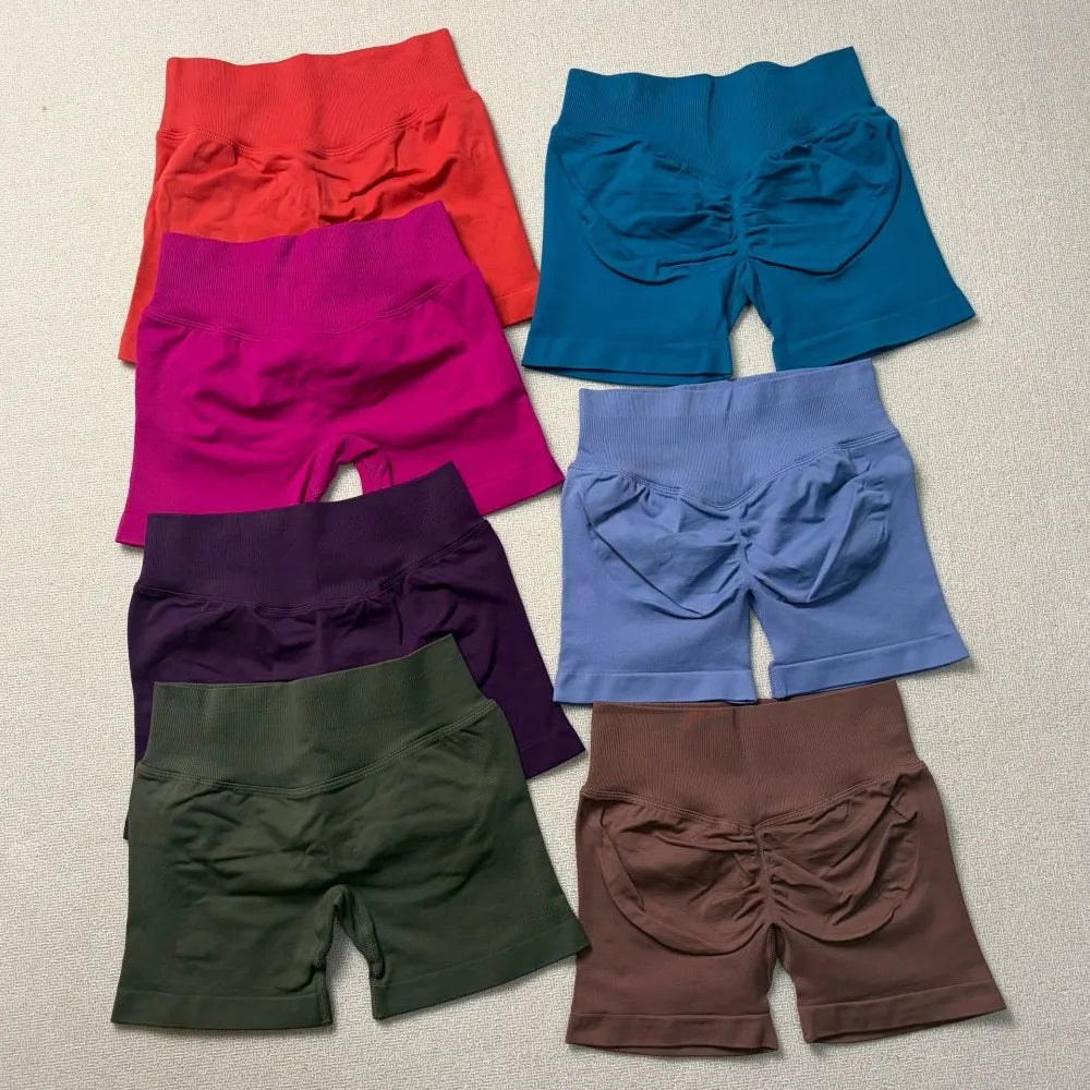 Seamless Yoga Shorts For Women Low Waist Triple Panel Waistband