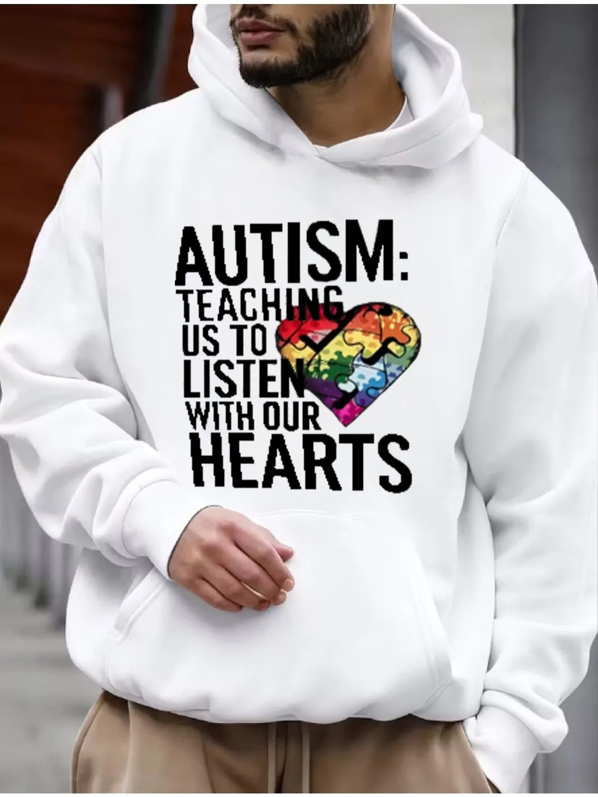Mens Casual Printed Hoodie Sweater Pullover with Graphic Design
