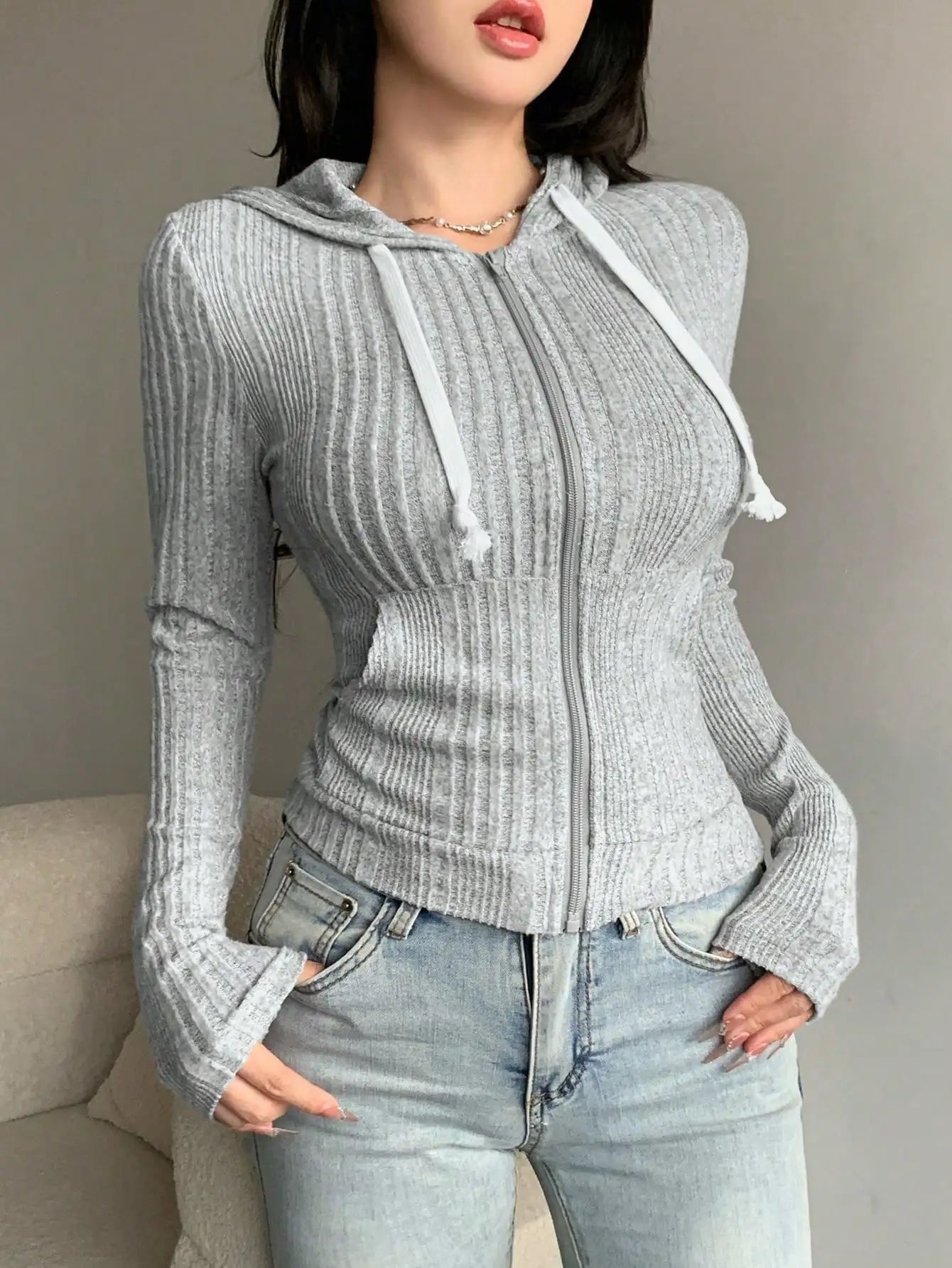 Lightweight Hooded Zipper Jacket Women Long Sleeve Outerwear