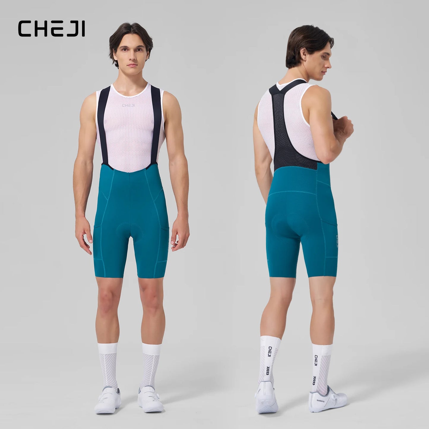 Cheji Men's Cycling Bib Shorts Seamless Quick Dry Breathable Comfort