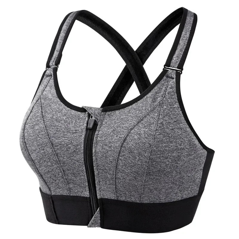 Womens Front Zip Sports Bra for Yoga Gym and Fitness
