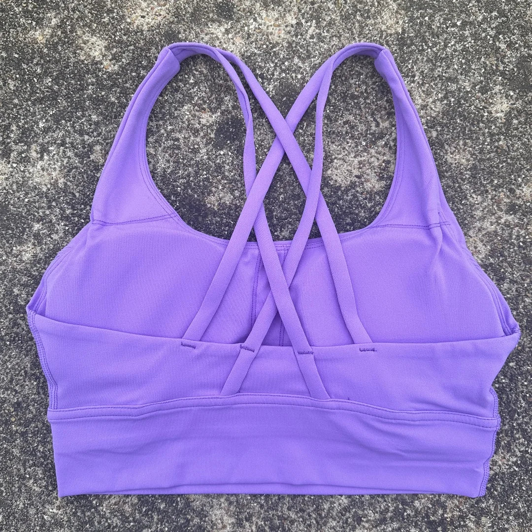 Cross Back Womens Breathable Fitness Bra Top With Chest Pad Nylon