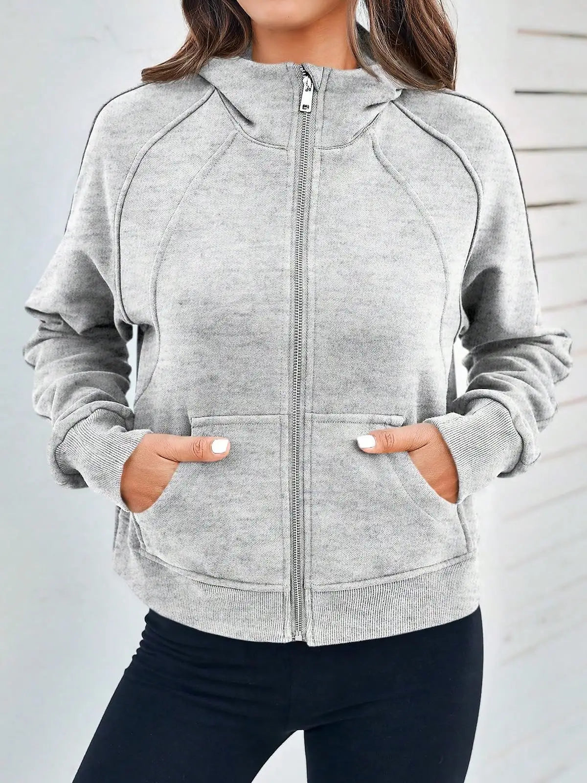 Fisoew Women's Zip Up Fleece Lined Crop Oversized Hoodie Streetwear