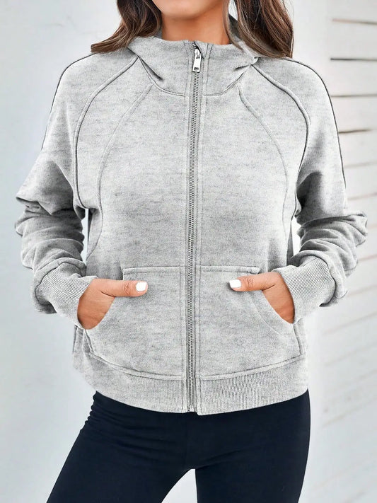 Fisoew Women's Zip Up Fleece Lined Crop Oversized Hoodie Streetwear