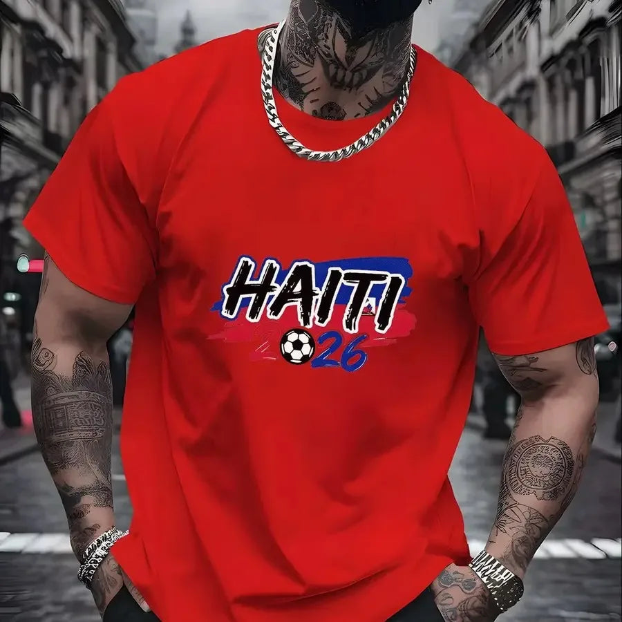 Men Haiti Soccer Fan Tee Crewneck Knit Top Inspired By Haitian Flag