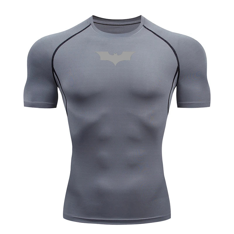 Bat Printed Mens Tight Compression Tee For Gym Workout