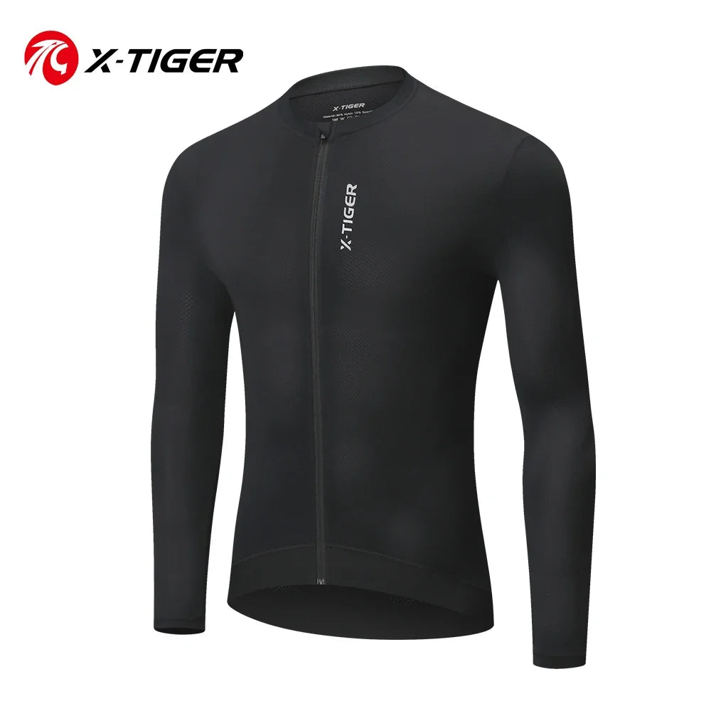 X-TIGER Men's Long Sleeve Cycling Jersey With Zipper Pockets
