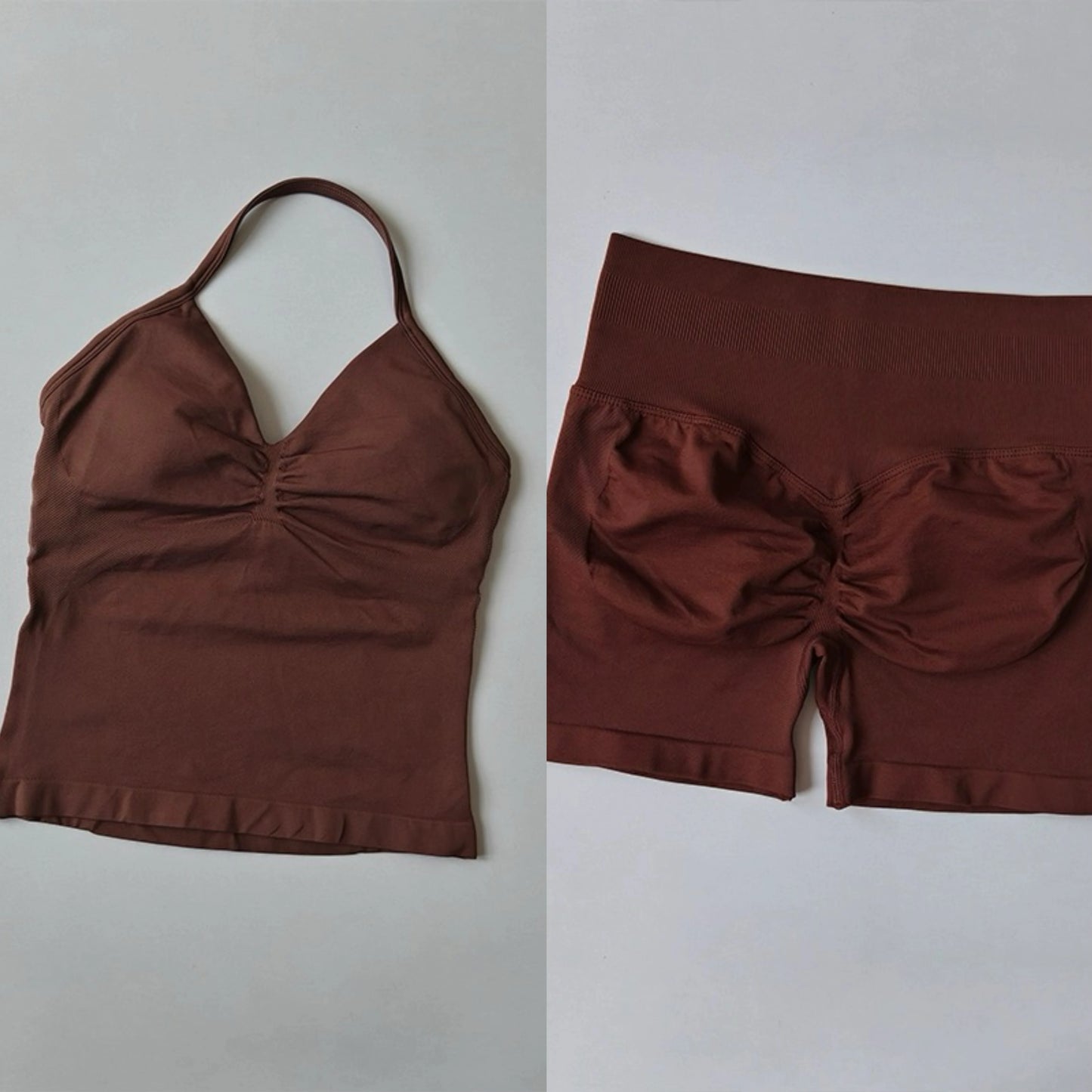 Seamless Nylon Elastane Yoga Set Halter Neck Sports Bra And Shorts