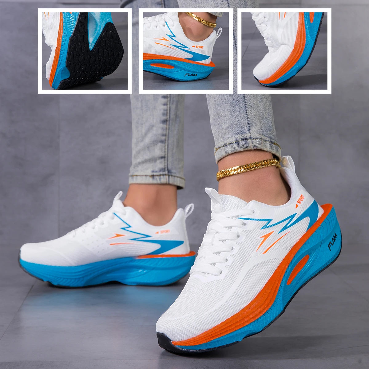 Women's Breathable Mesh Platform Running Sneakers With Cushioned Grip Sole