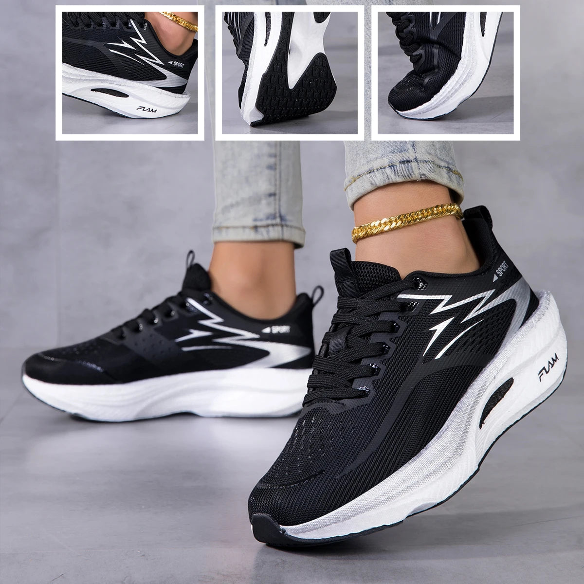 Women's Breathable Mesh Platform Running Sneakers With Cushioned Grip Sole