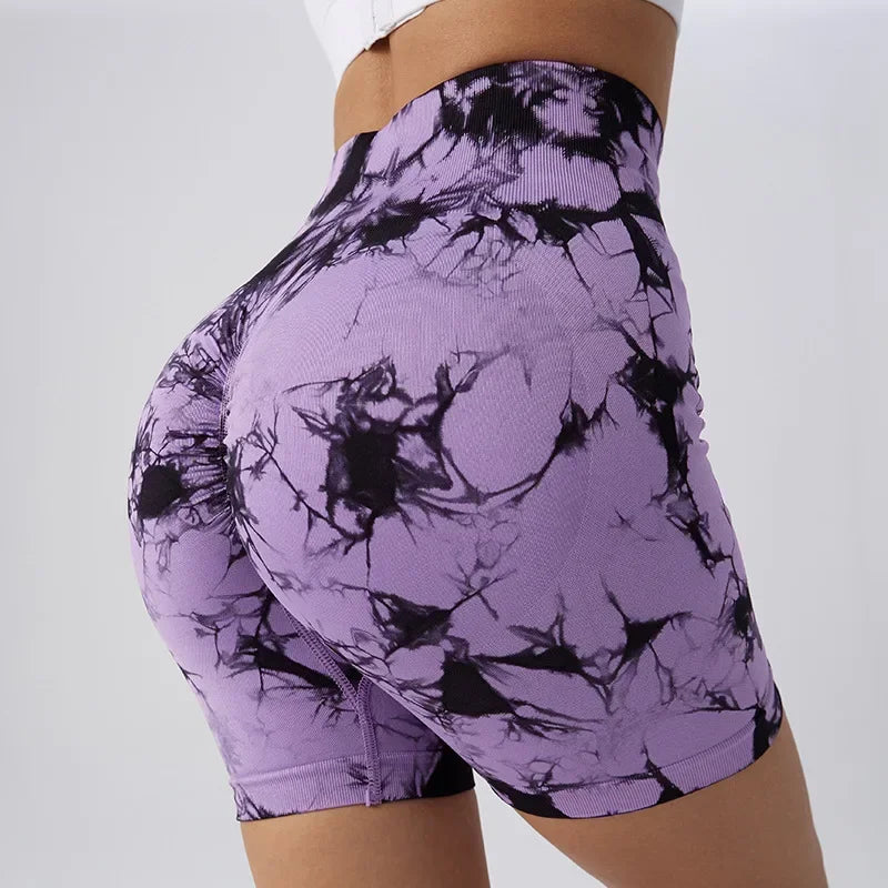 DUTRIEUX Tie-Dye Yoga Shorts for Women High Elastic Gym Workout