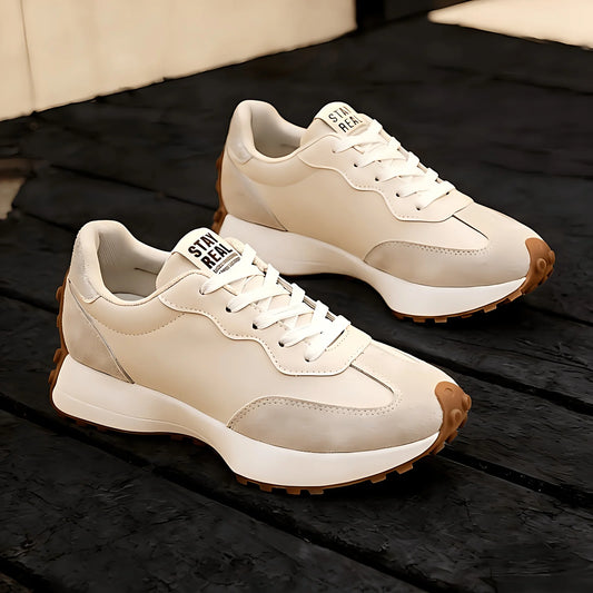 Women Retro Lace Up Casual Sneakers With Thick Rubber Sole