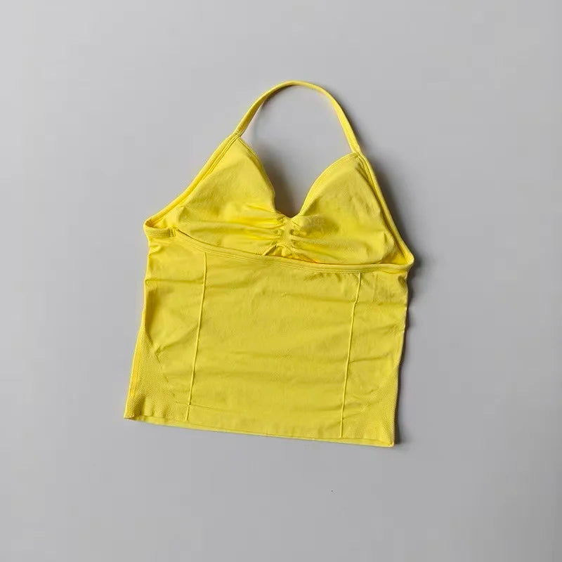 Seamless Nylon Elastane Yoga Set Halter Neck Sports Bra And Shorts