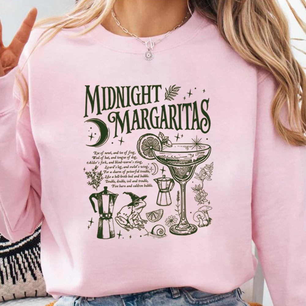 Biliannei Vintage Midnight Margaritas Halloween Witchy Pullover Sweatshirt