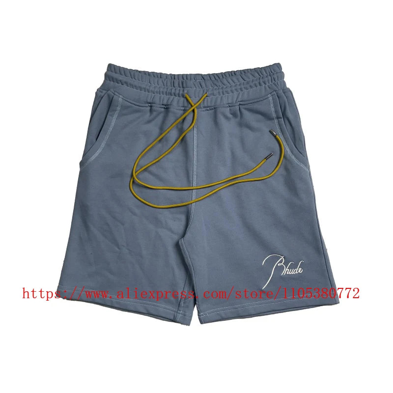 Latest Style RHUDE Men's  Casual Shorts Hip Hop Elastic Waist Drawstring Zip Pocket Summer Street Leisure Beach Shorts