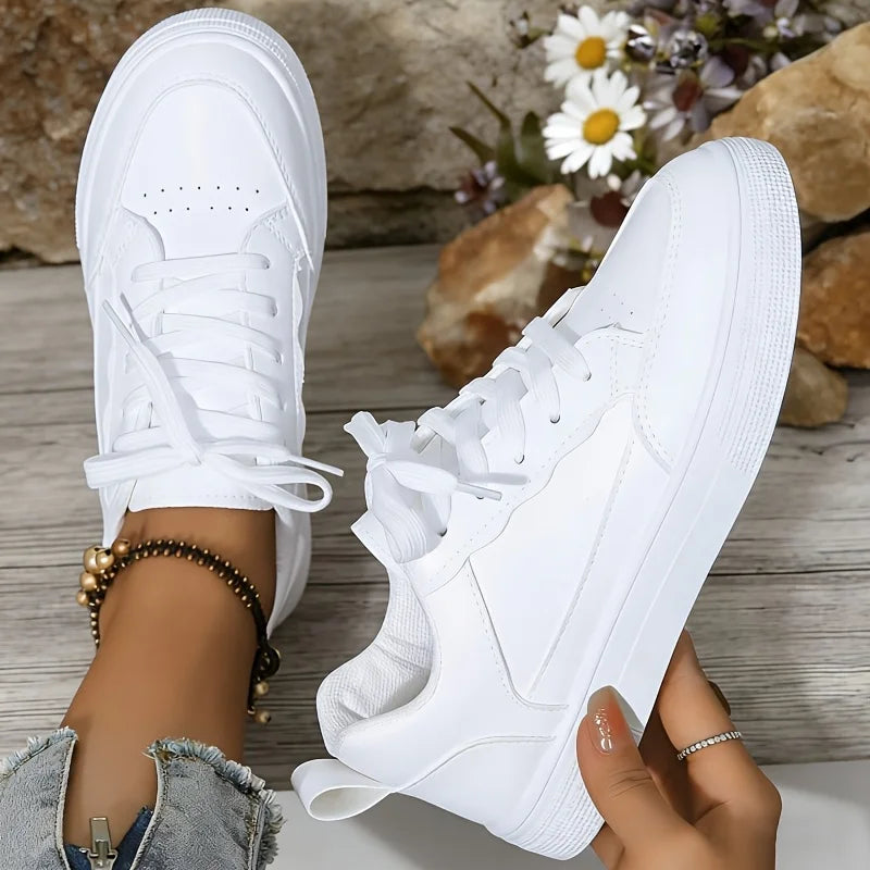 Womens Leather Platform Walking Sneakers With Non Slip Rubber Sole