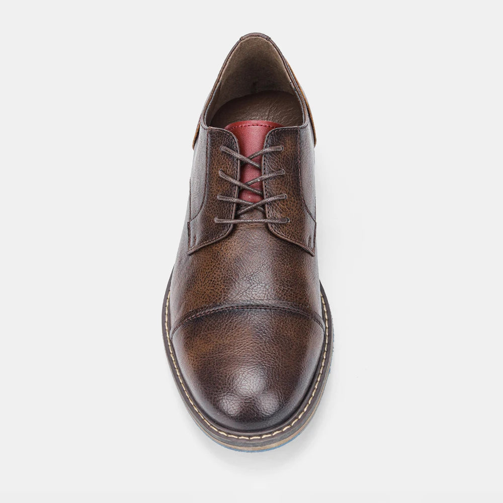Hecrafted Retro Men Casual Leather Cap Toe Oxford Derby Shoes