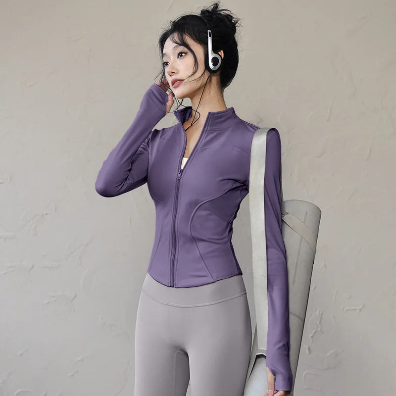 Women Long Sleeve Zip Sports Jacket For Fitness And Yoga