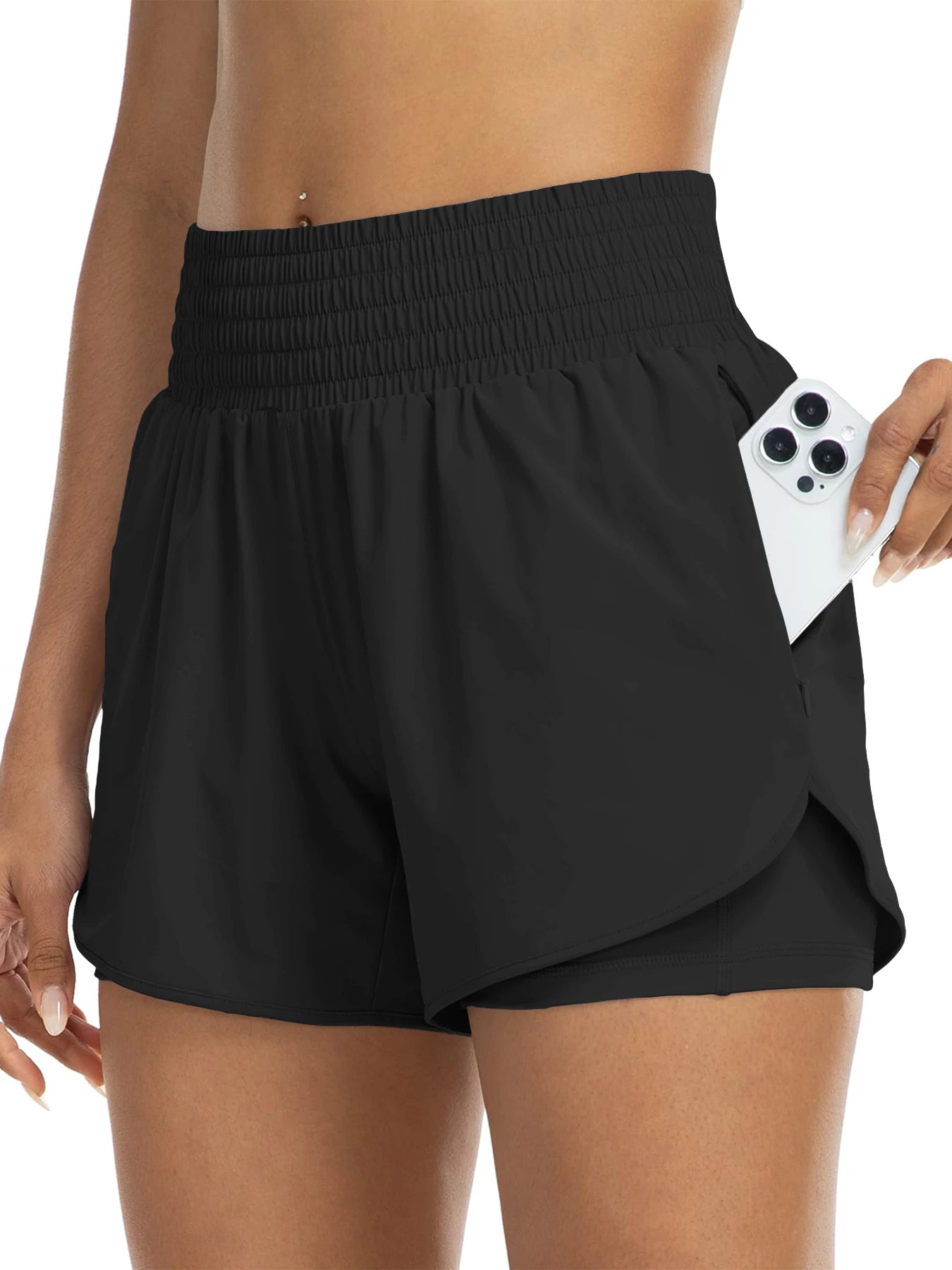 Women's High-Waisted Athletic Shorts With Pockets For Running And Yoga