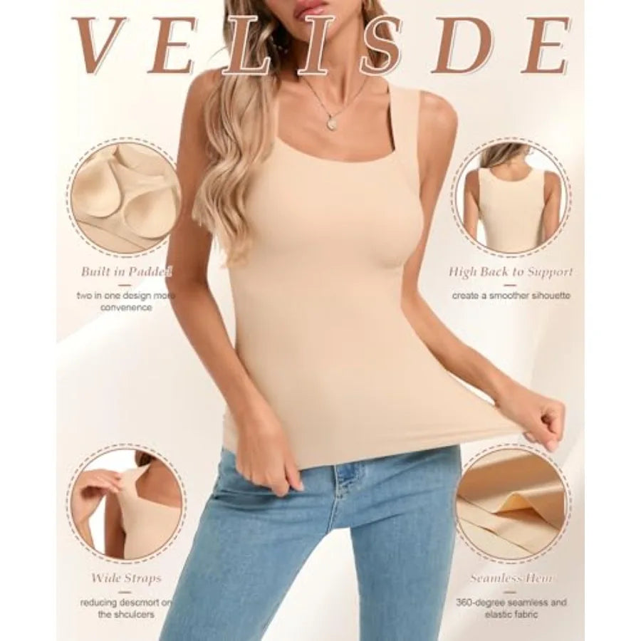 Womens Bamboo Fiber U-Neck Shapewear Camisole With Built-In Bra