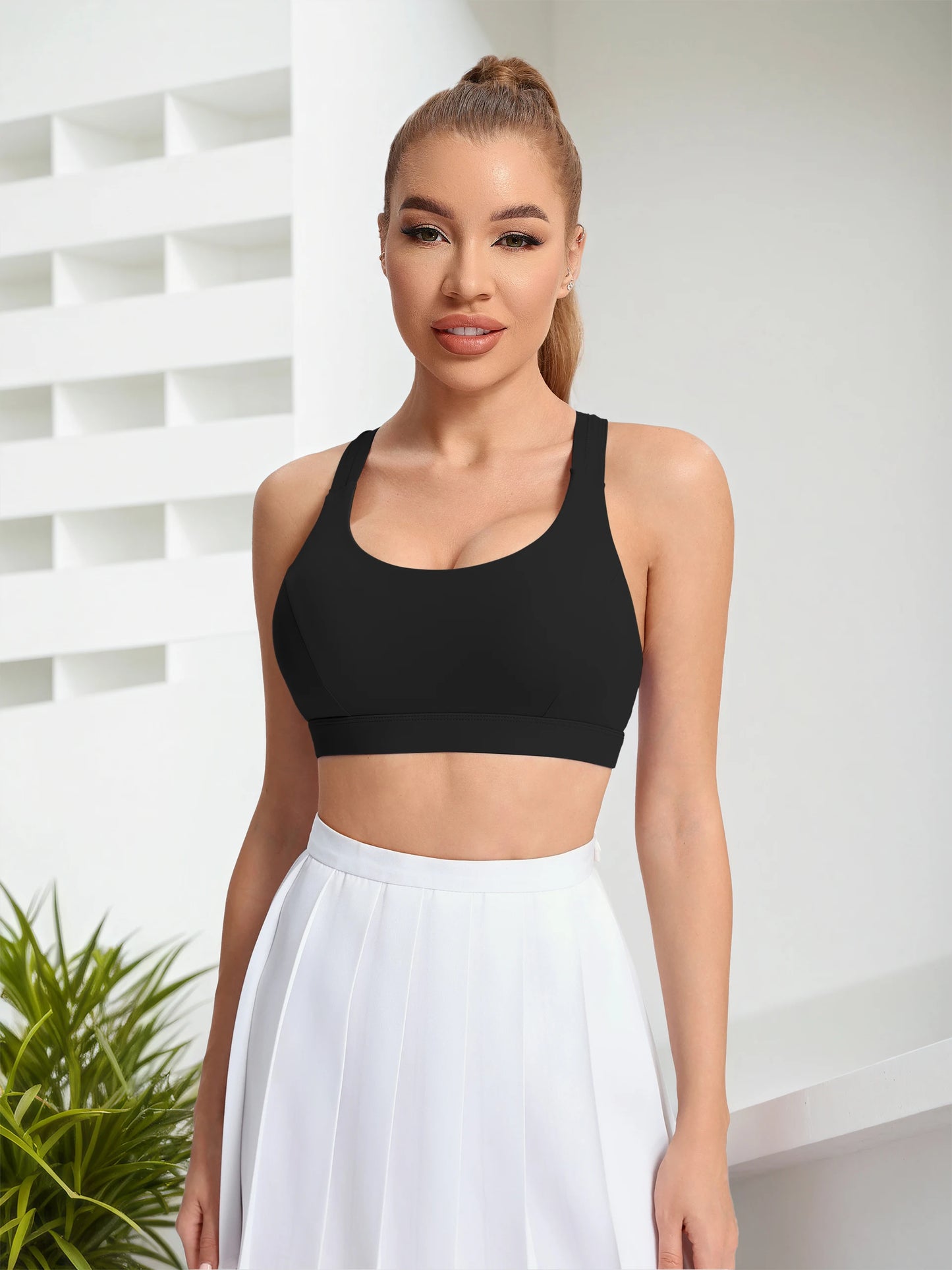 Women's Yoga Sports Bra Breathable Nylon Blend With Strappy Back