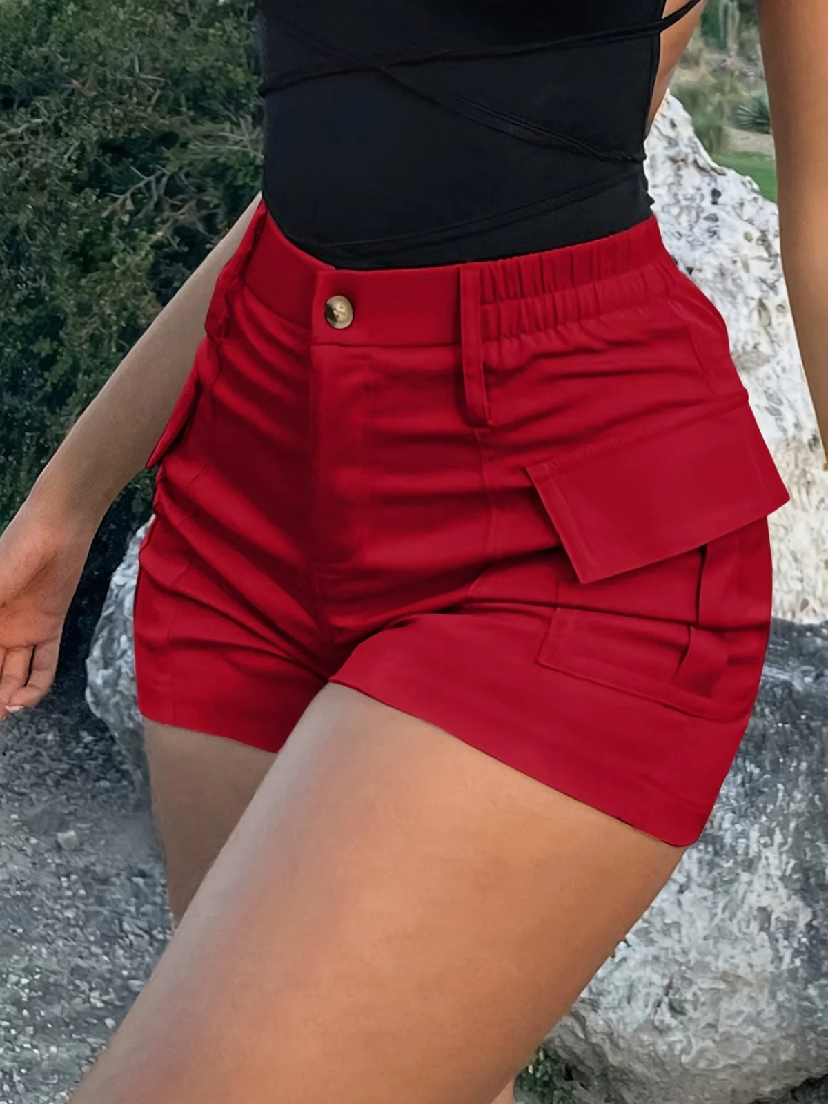Women High Waist Cargo Shorts Multi Pocket Summer Streetwear