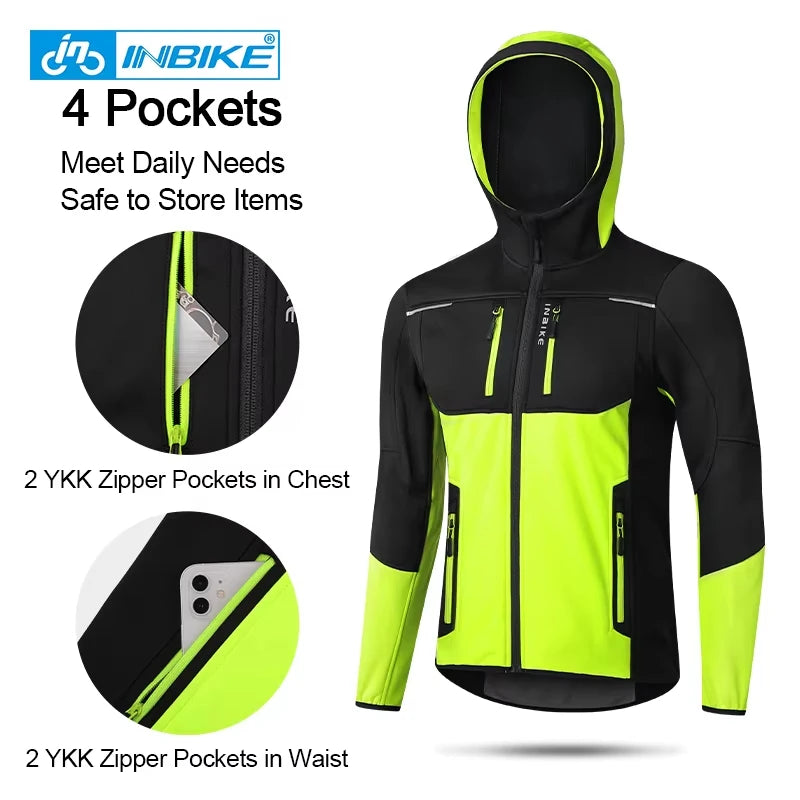 INBIKE Men's Waterproof Windproof Fleece Cycling Jacket With Pockets