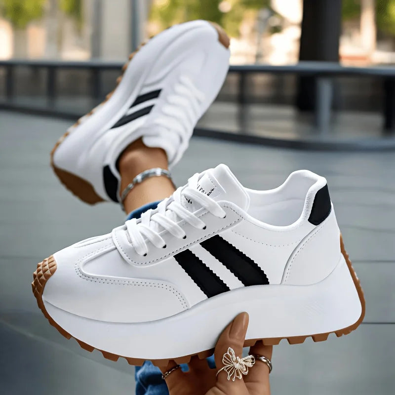 Women's Lace Up Platform Walking Sneakers Non Slip Rubber Sole