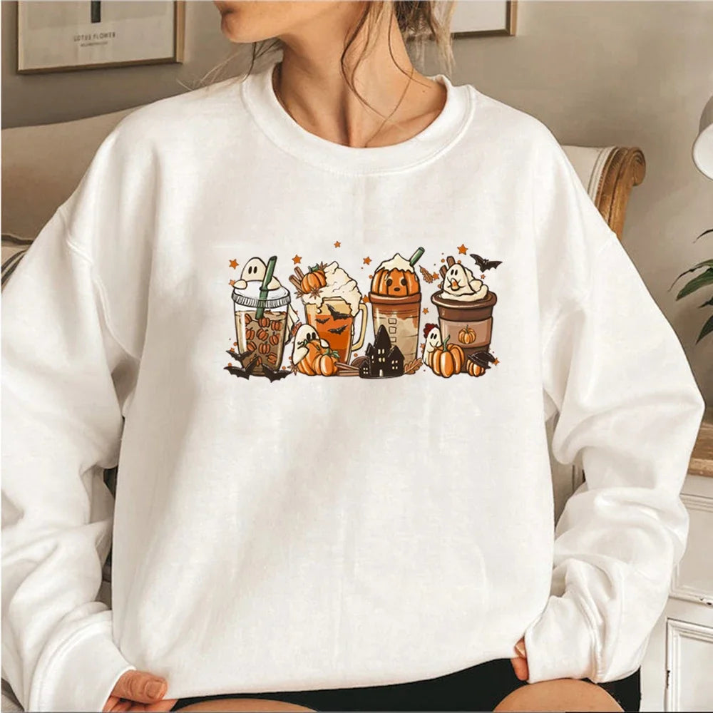 EOENKKY Fall Coffee Sweatshirt Cute Thanksgiving Halloween Pullover