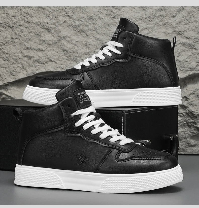 Men's Height Adding White High Top Canvas Sneakers Lace Up