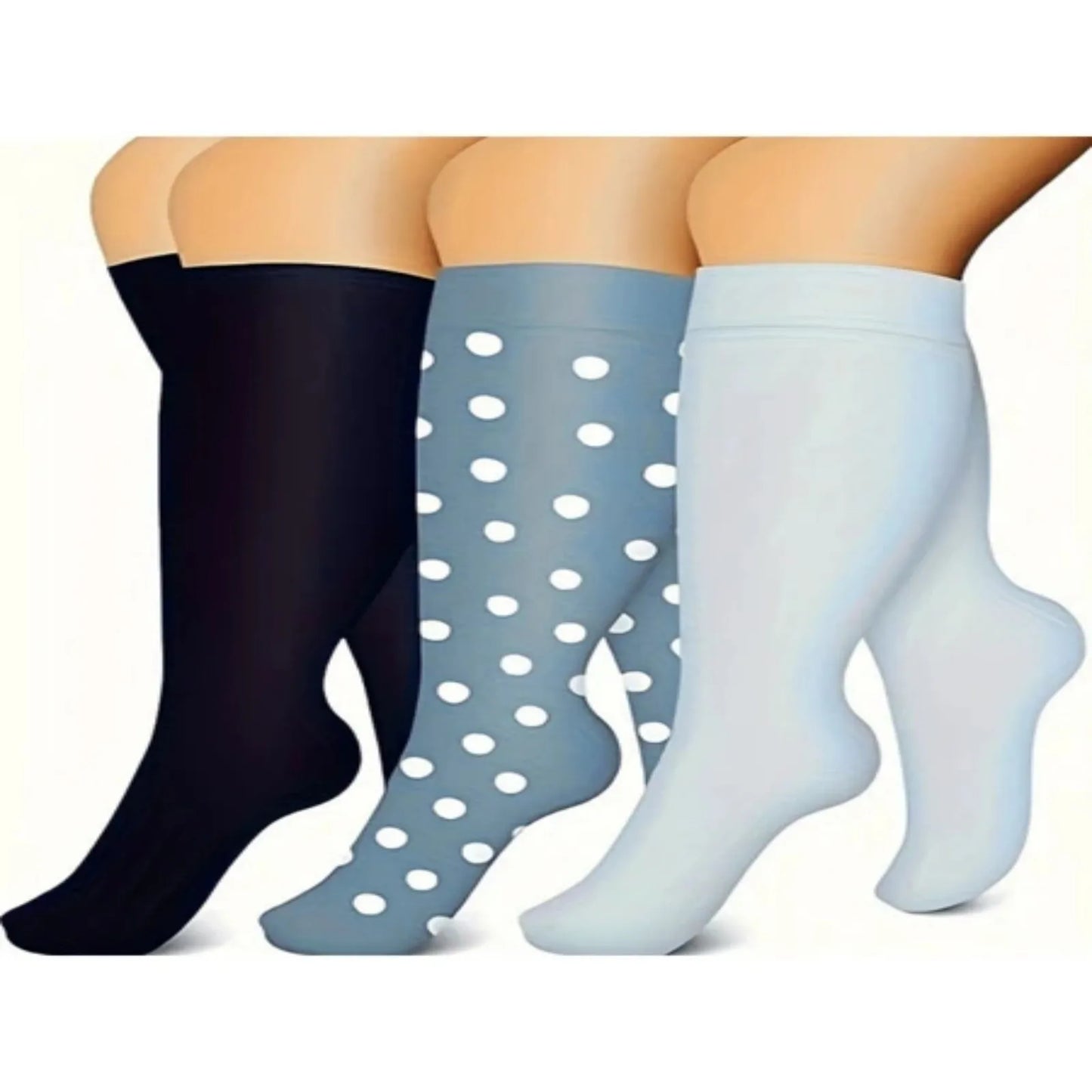 3 Pack Nylon Compression Socks For Women Knee High Cycling