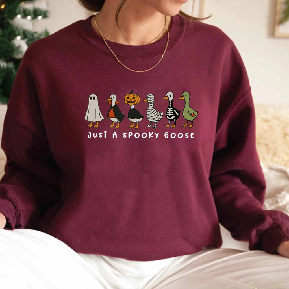 EOENKKY Funny Spooky Goose Halloween Pullover Sweatshirt
