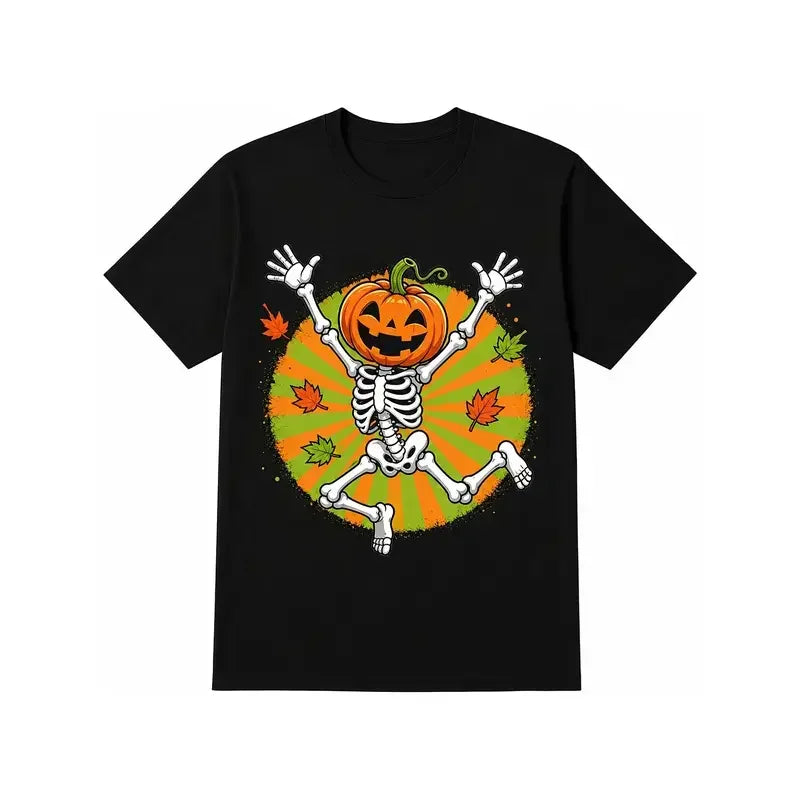 Pumpkin Skeleton Halloween Graphic Sports T Shirt for Active Wear