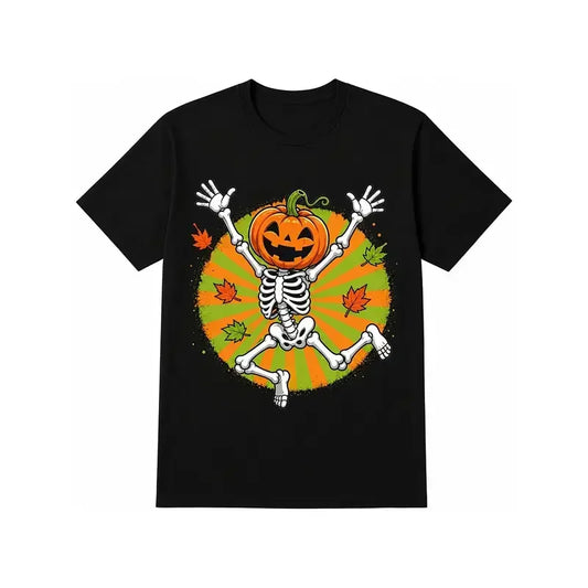 Pumpkin Skeleton Halloween Graphic Sports T Shirt for Active Wear