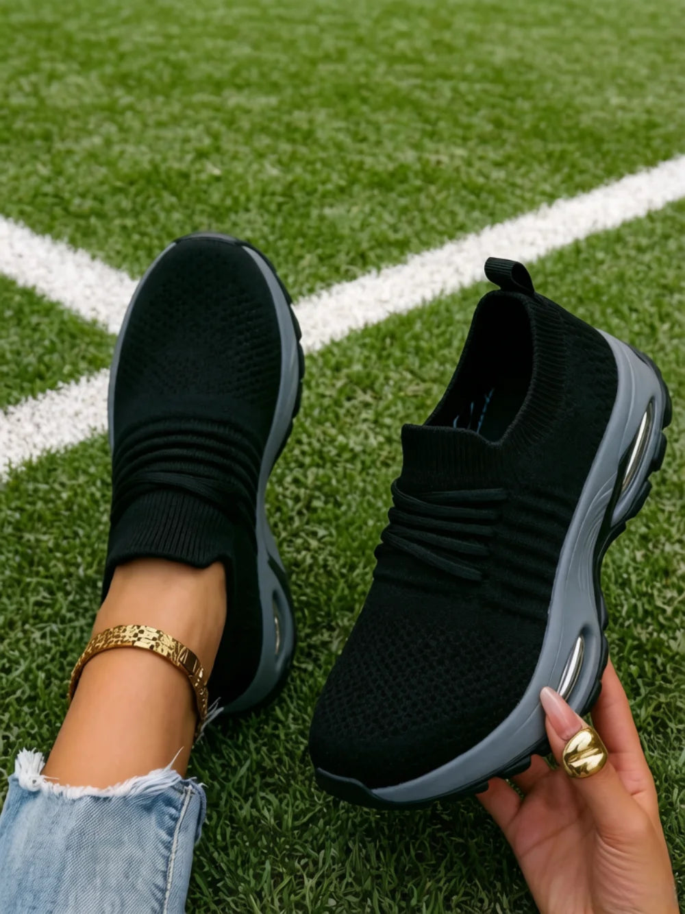 Women Breathable Mesh Rocker Bottom Wedge Orthopedic Sneakers