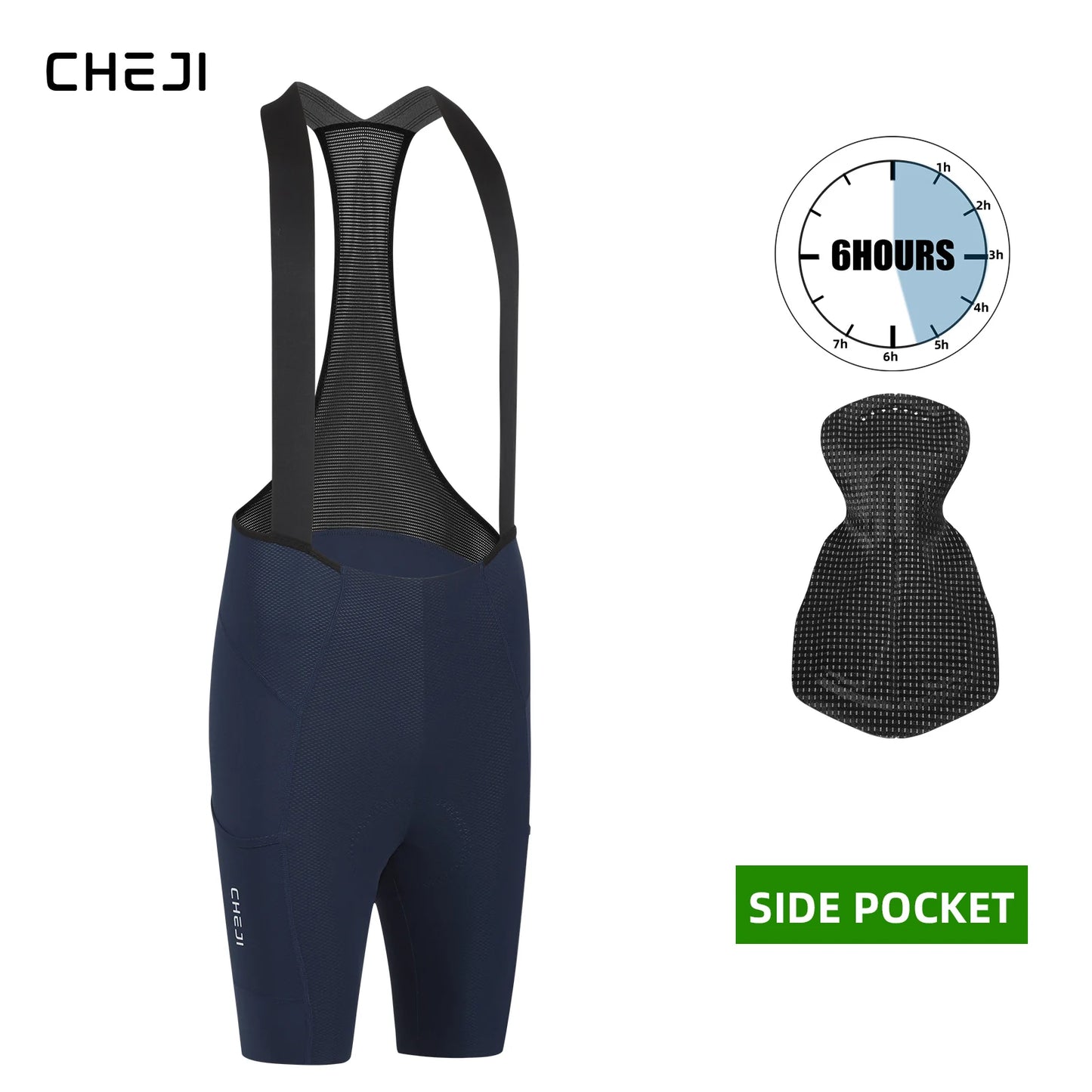 Cheji Men's Cycling Bib Shorts Seamless Quick Dry Breathable Comfort