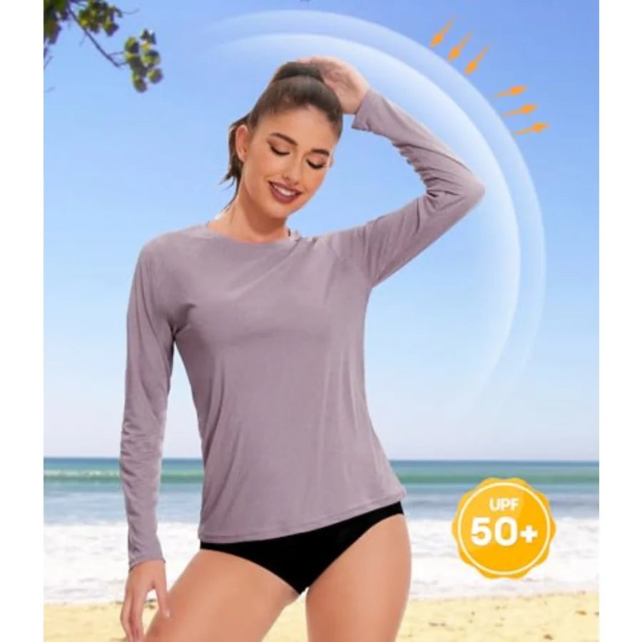 Kinglaman Womens Long Sleeve Workout Shirts UPF 50 Rash Guard