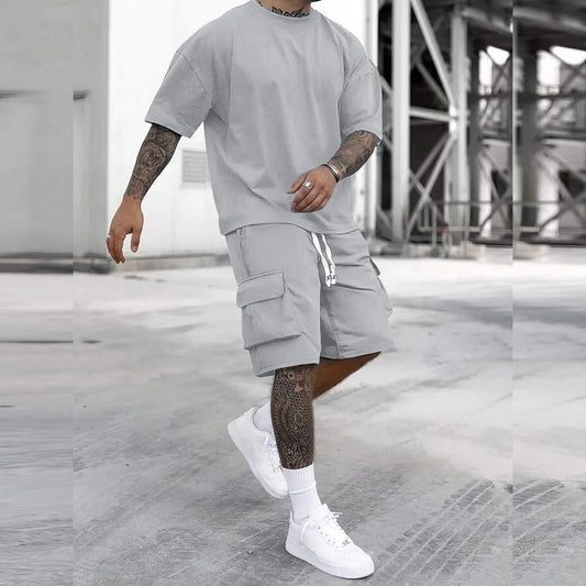 Men's Multi Pocket Cargo Pants And Short Sleeve T Shirt