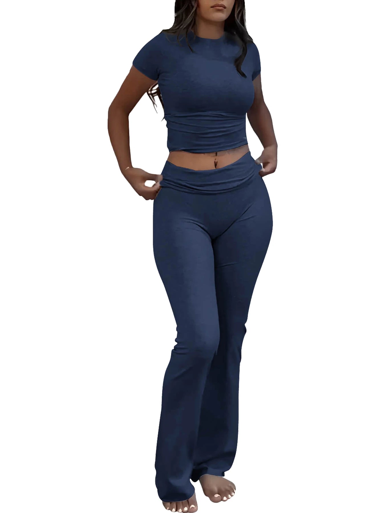 Womens Two-Piece Yoga Set With Short Sleeve Top And Pants