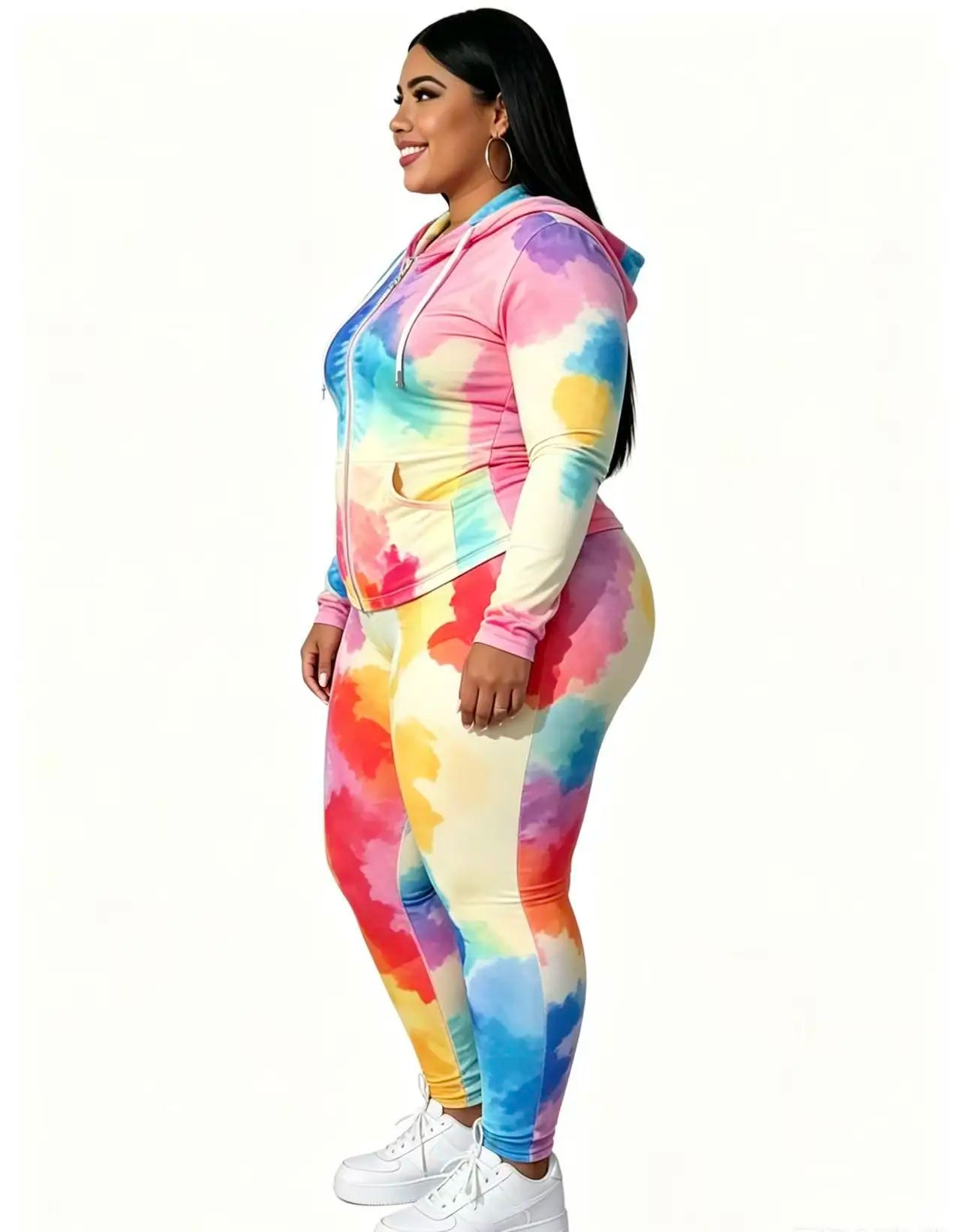 Casual Hooded Zipper Jacket With Pants Two Piece Set