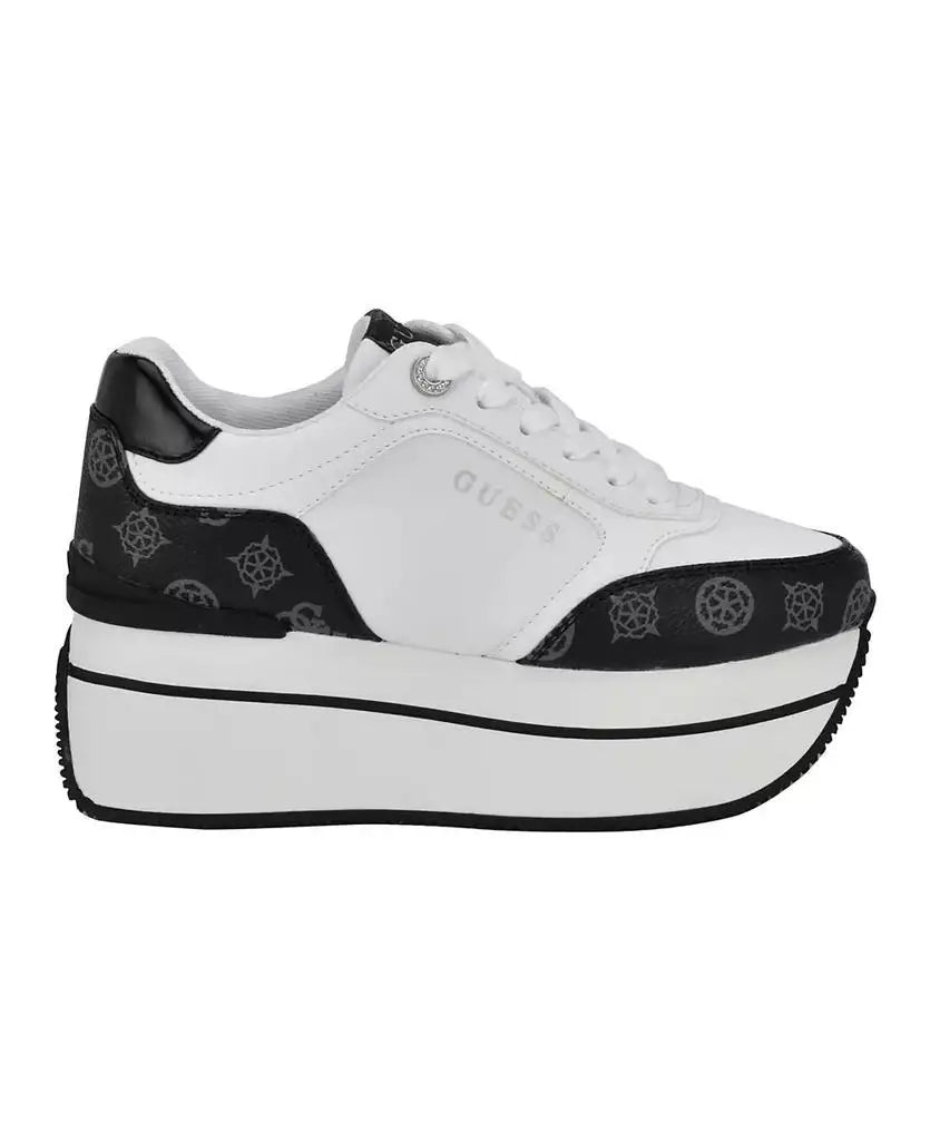 GUESS Women's Double-Layer Platform Running Shoes Lace-Up Protective Toe Casual Fitness Sneakers Active Wear Sneakers
