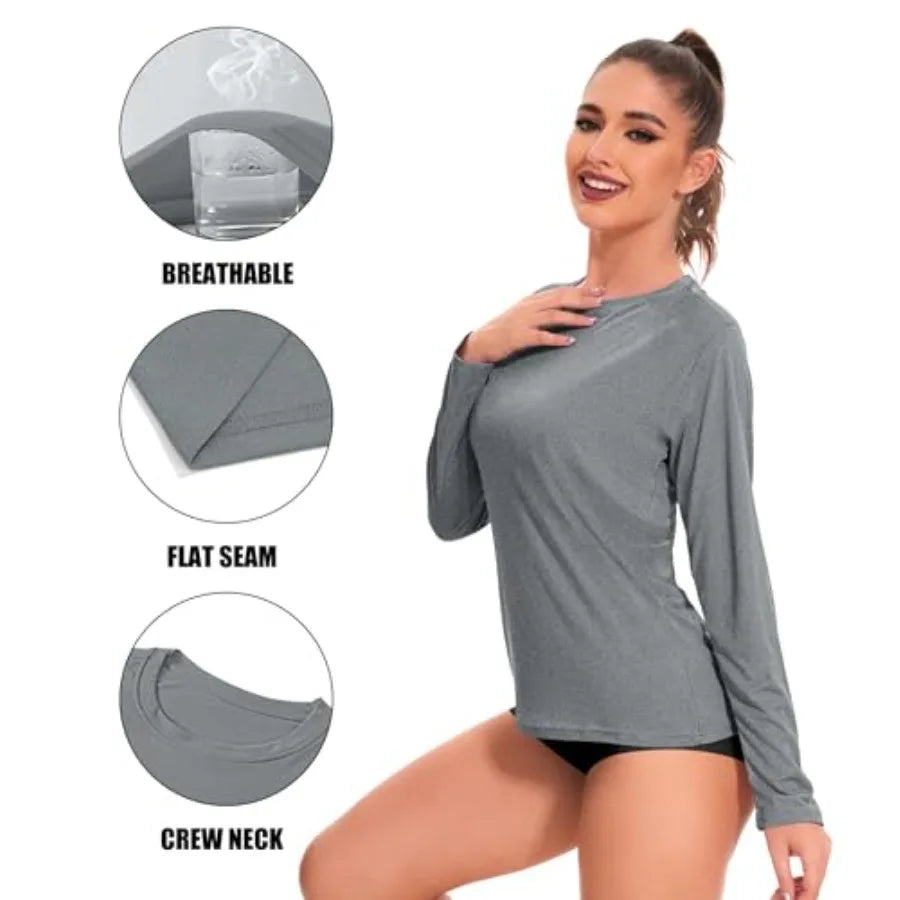 Kinglaman Womens Long Sleeve Workout Shirts UPF 50 Rash Guard