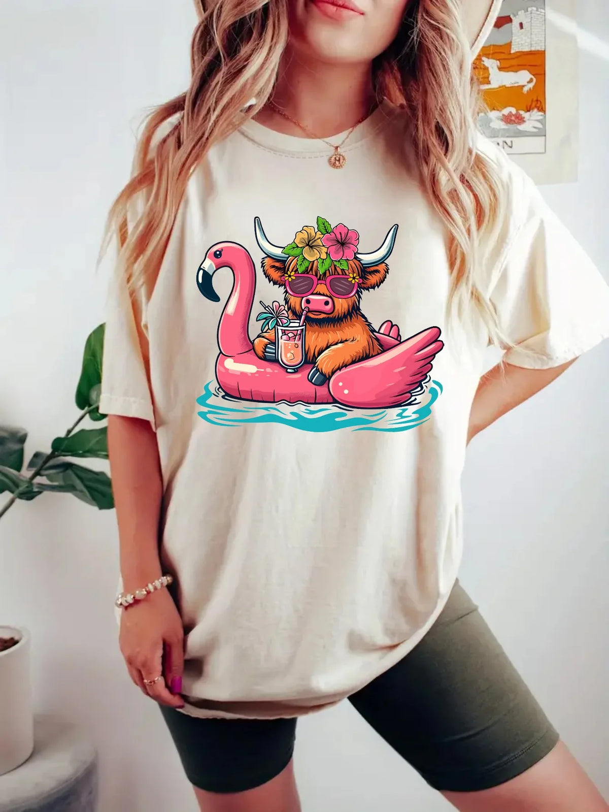 Women's Bull On Flamingo Float Tank Top Summer Casual Sportswear