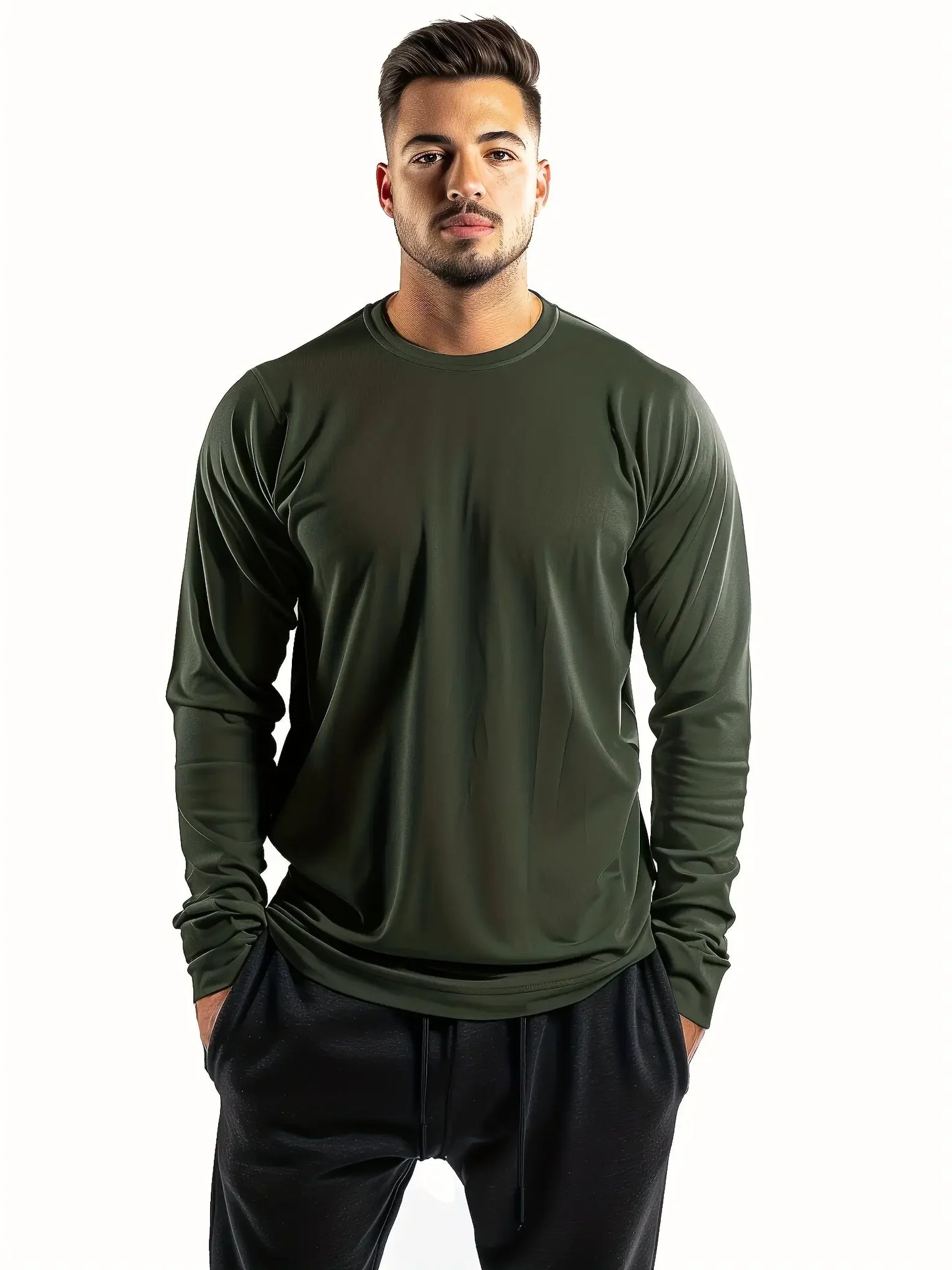 Winthunder Men's Solid Round Neck Long Sleeve T Shirts